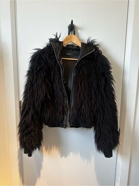 Club Exx Black Faux Fur Hooded Zip Jacket